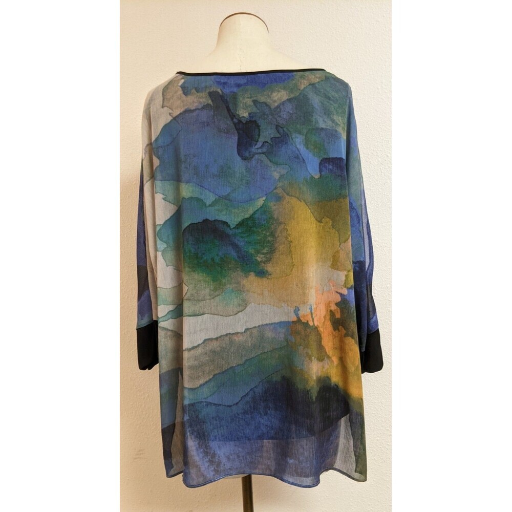Soft Surroundings Watercolor Design Sheer Tunic Top w/Tank Batwing Slit Sleeve L - Picture 2 of 12
